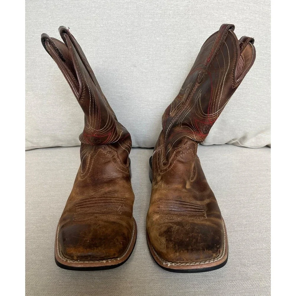 Ariat Men's Cowboy Western Boots Brown Leather Square Toe US 8 D